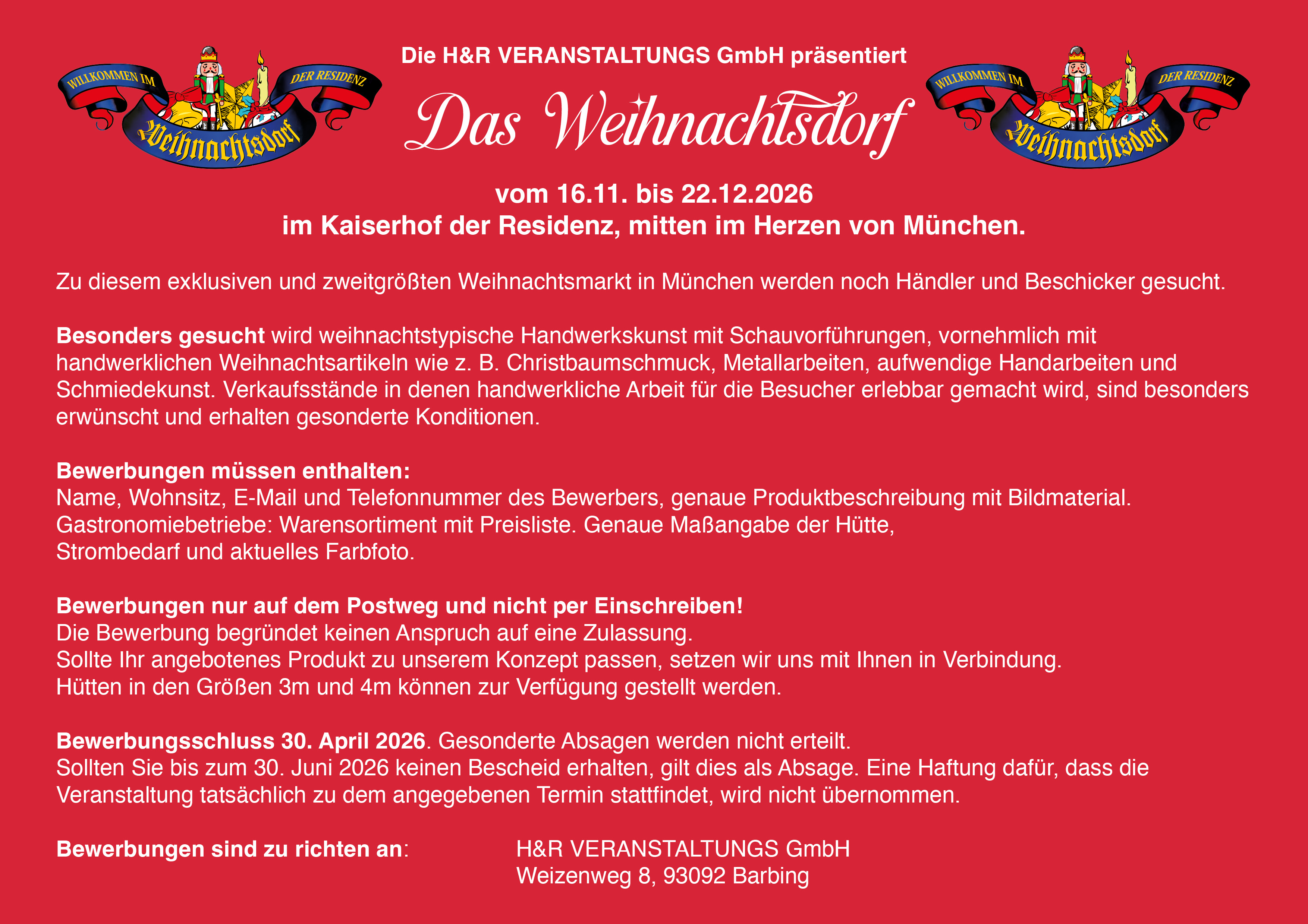 Jetzt bewerben: Weihnachtsdorf 2026